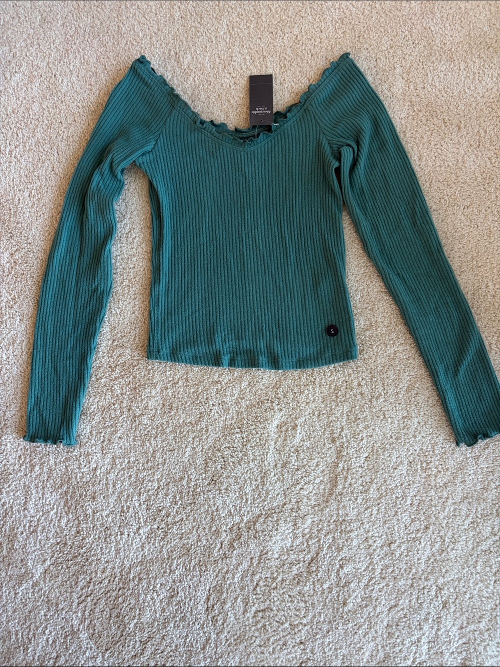 Abercrombie & Fitch Teal Ribbed V-Neck Long Sleeve Top